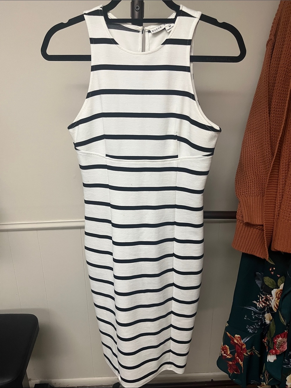 HYFVE White and Black Striped Midi Dress